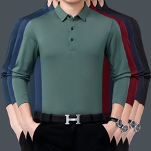 代发男士桑蚕丝POLO衫新款时尚翻领中年爸爸上衣免烫无痕男装体恤
