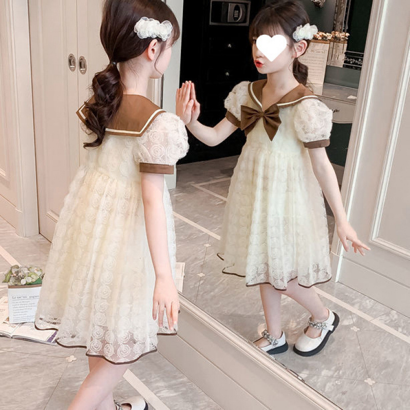 Girls Dress Summer New Style Lace Children's Skirt Summer Super Fairy Girl Princess Dress Loose Short-Sleeved Summer