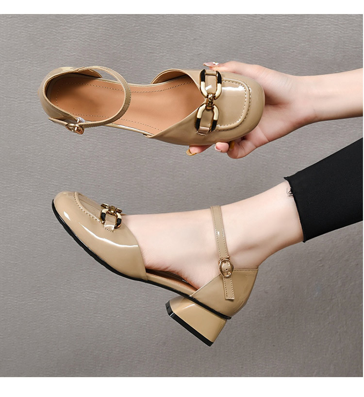 Sandal nữ mũi kín quai ngang da thật gót vuông 6 cm đế mềm có khóa — Màu đen chi tiết 4