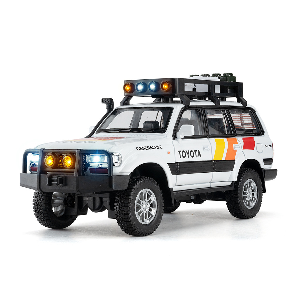 Modelo de coche de aleación 1:24 Toyota Cruiser LC80 vehículo todoterreno con sonido y luz, modelo de sonido de coche de juguete