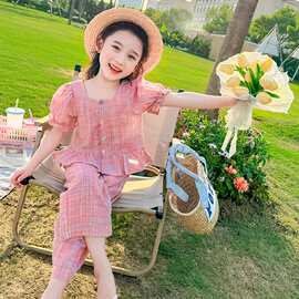 女童夏天套装夏季2025年新款女孩宝宝夏装时髦洋气童装衣服泡泡袖