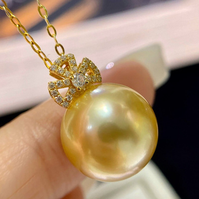 Изысканная подвеска из жемчуга, золото 750 пробы, легкий роскошный стиль, 13mm