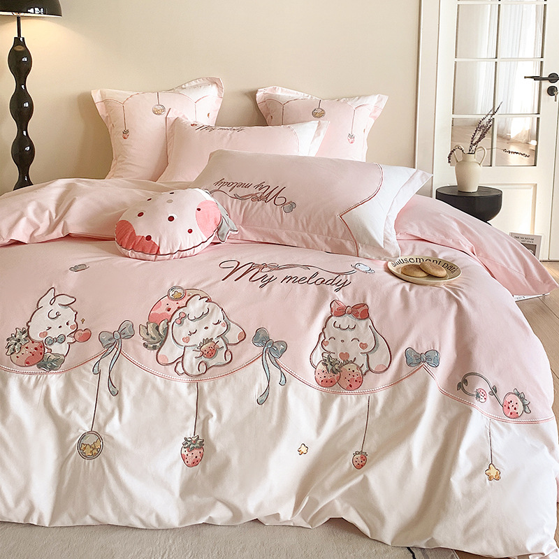 Otoño y invierno para niños 100 algodón molido cuatro piezas de dibujos animados engrosado colcha cálida sábanas de tres piezas