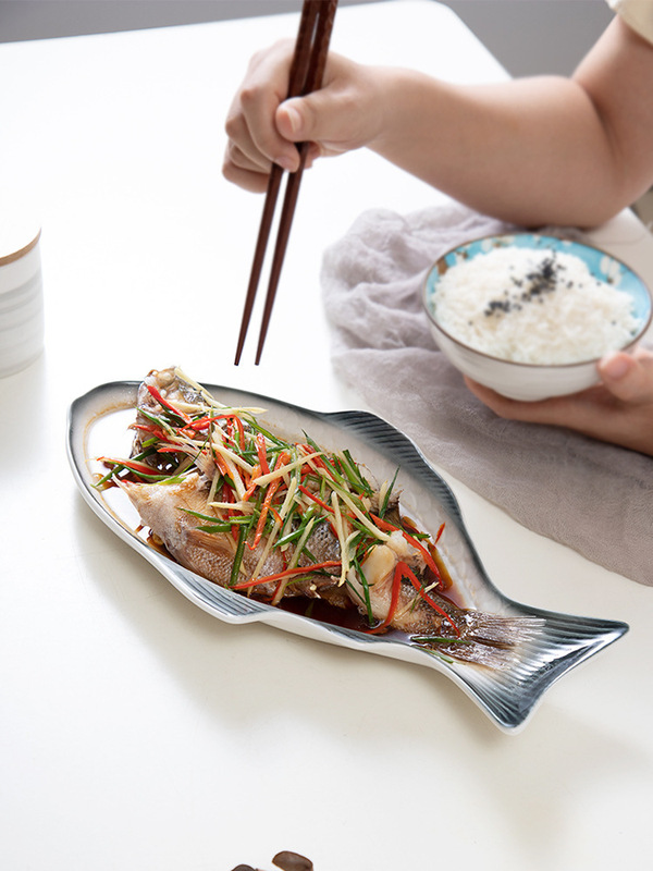 Ceramic Fish-Shaped Plate Restaurant Creative Fish Plate Personalized Commercial Internet-Famous Steamed Fish Plate Tableware Wholesale Simple Style
