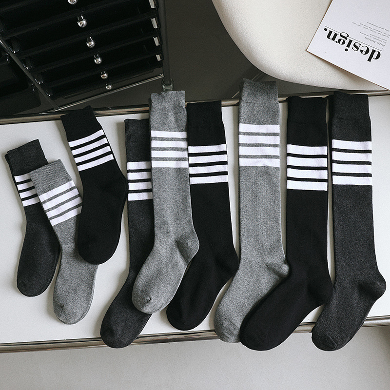Four-way bar cub socks gray spring and autumn socks women's mid-length socks long Japanese-style Internet-famous sports jk socks ins tide socks