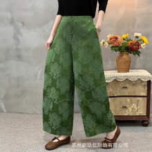 2025新款棉麻提花休闲裤女民族风复古时尚松紧腰宽松哈伦裤灯笼裤