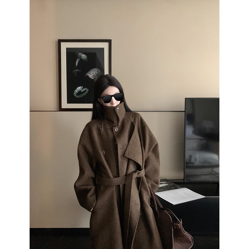 Ouyang Wool Tweed Coat Women's Winter Loose Retro High-end Double-breasted Long Woolen Coat Ouyang Wool Tweed Coat Women's Winter Loose Retro High-end Double-breasted Long Woolen Coat