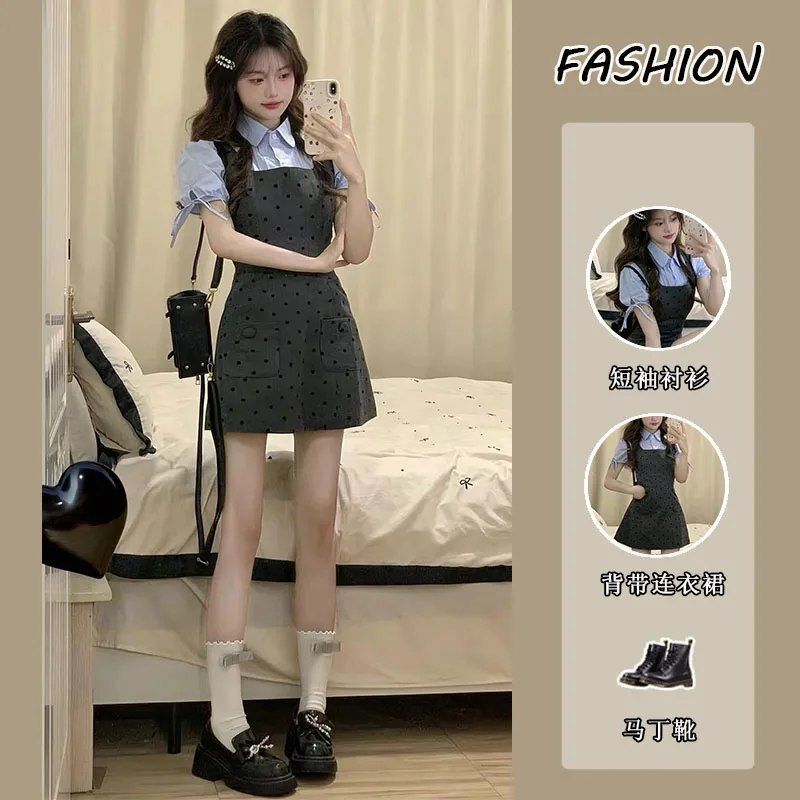 French Hepburn Academy Style dress Women's Summer New A- line Skirt Slimming Short-sleeved POLO Collar Fake Two-piece Skirt French Hepburn Academy Style dress Women's Summer New A- line Skirt Slimming Short-sleeved POLO Collar Fake Two-piece Skirt