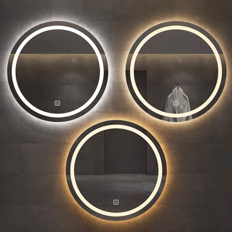 Espejo redondo inteligente de baño antifiebla espejo táctil con lámpara espejo de baño colgado en pared antifiebla espejo de maquillaje LED luminoso