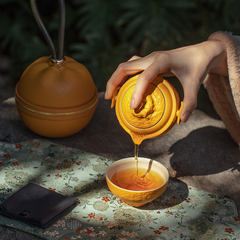 5YA1批發大吉大利快客杯戶外便攜式陶瓷家用送禮旅行茶具隨身茶具