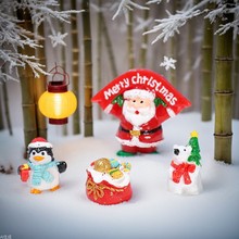 新款圣诞节老人微景观雪景摆件圣诞企鹅树脂摆件