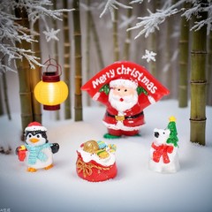 新しいクリスマスの老人の微景観の雪景色はクリスマスのペンギンの樹脂の置物を並べます。
