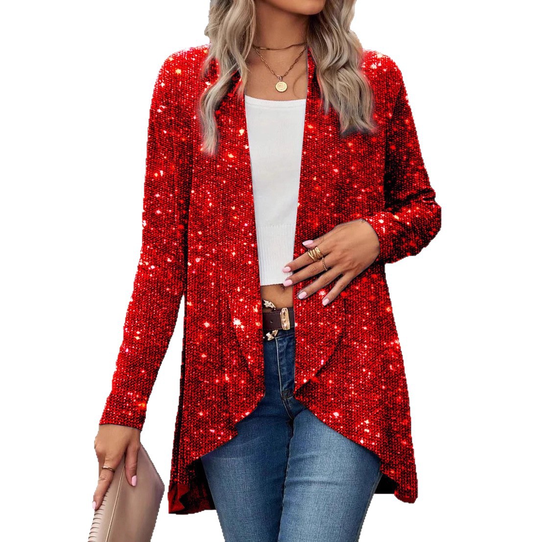 Damen Pailletten-jackett Mit Langarm Schickes Blazer-shacket_voghion.com