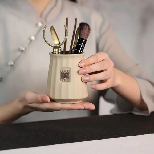 Black pottery tea ceremony six gentlemen set Kung Fu tea set household Chinese Zen accessories tea making tools accessories portable