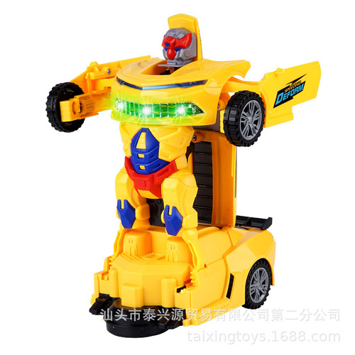 Internet celebrity toys electric universal transforming police car colorful police lights music automatic transforming robot toy car