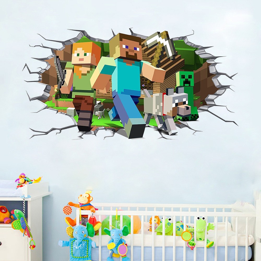 Foreign Trade Minecraft Run Away Minecraft Wall Stickers Living Room Kidsren's Room Removable Decorative Stickers