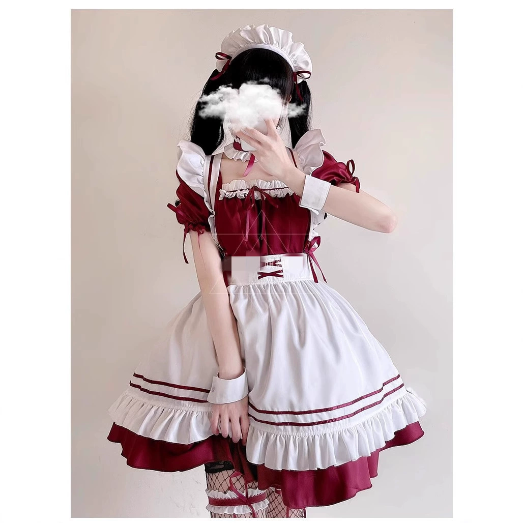 Косплей Японское мягкое платье для горничной, чистое милое красное платье для горничной