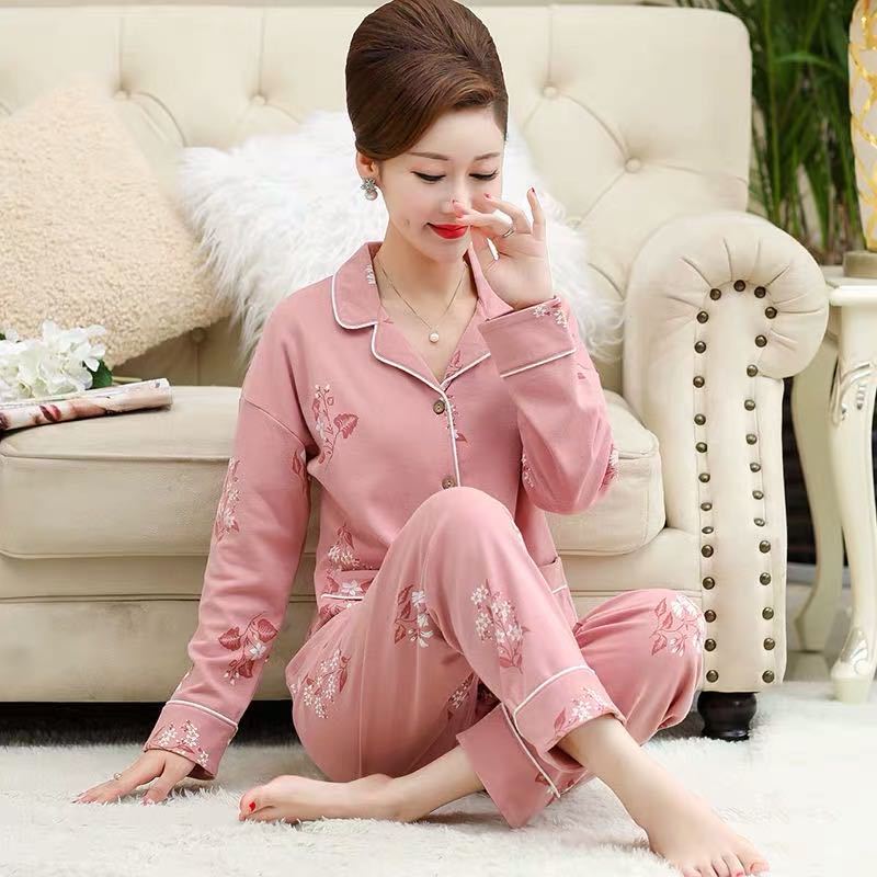 Pijamas para mujer Primavera Otoño Invierno 100% algodón de manga larga Otoño de mediana edad más tamaño madre desgaste del hogar traje