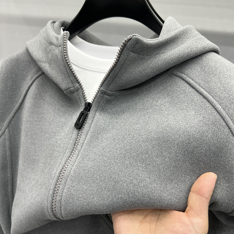 New Wool Mulberry Silk Warm Jacket with Zipper Hooded Thick Sweatshirt for Men and Women Couple's Top Solid Color