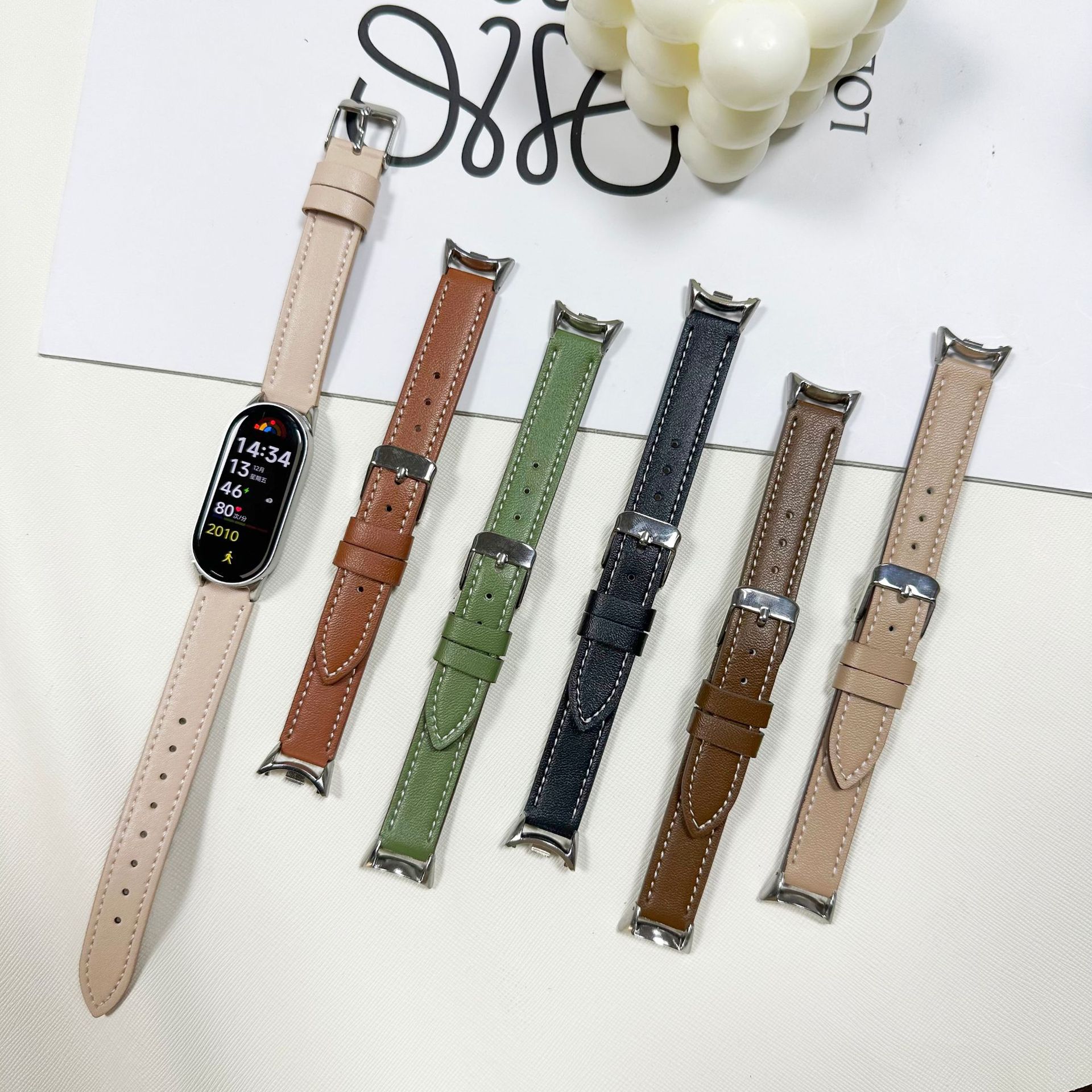Suitable for Xiaomi Ring 9 Watch Strap, Ready-Made Wholesale Couple Ins High-End Simple Leather Xiaomi Mi Band 10 Watch Strap