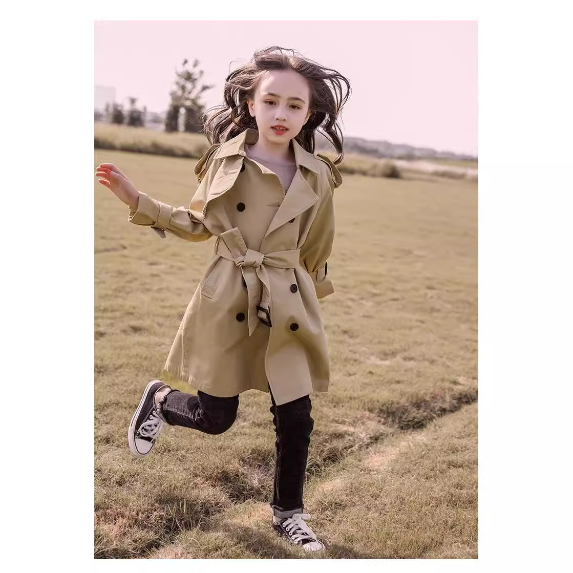 British mid-length girls' trench coat