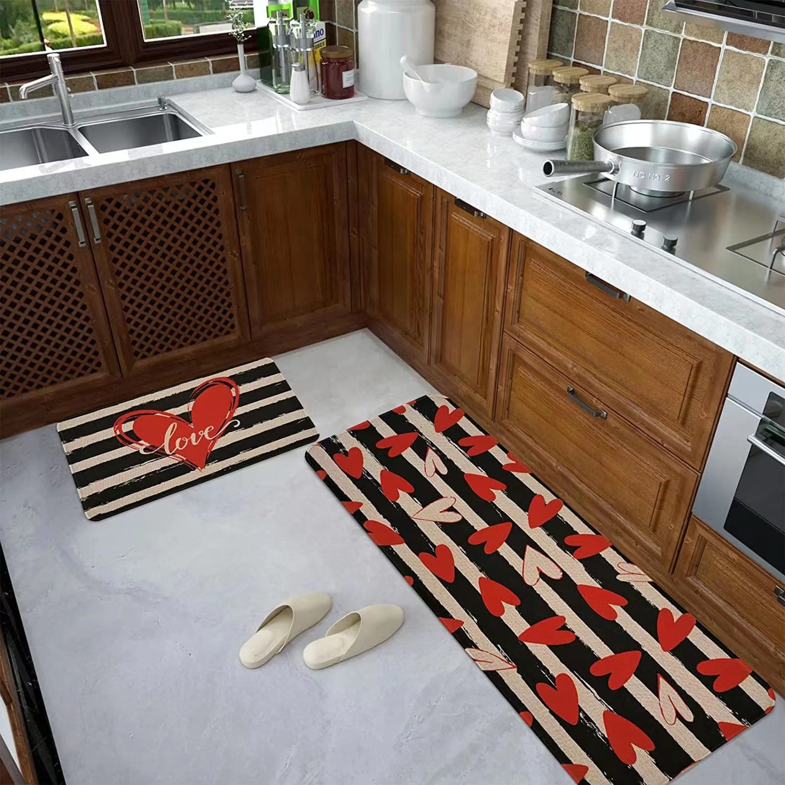 Valentine Red Heart Kitchen Mat And Decorative Floor Doormat_voghion.com