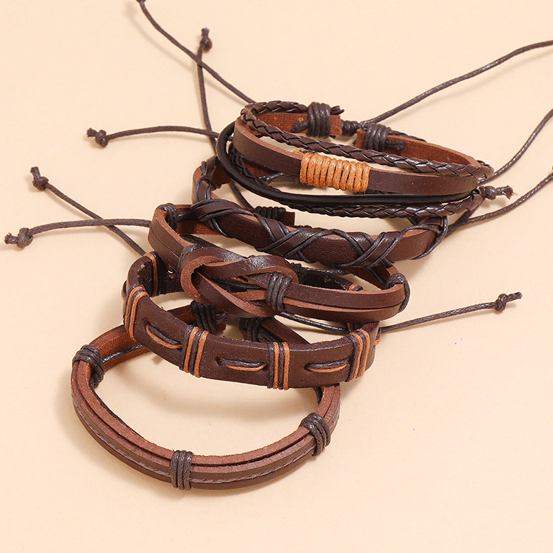 Simple retro woven 5-piece leather bracelet