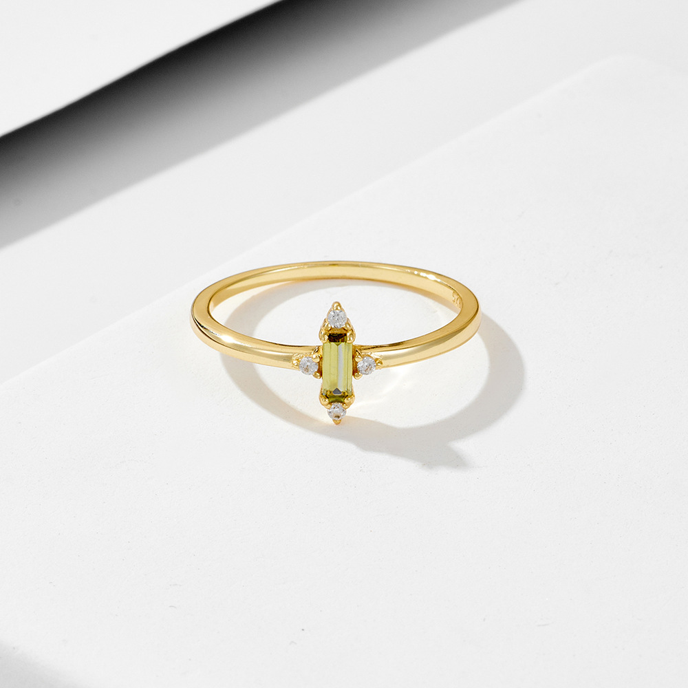 S925 plata esterlina cuadrado verde oliva circón anillo femenino europeo y americano transfronterizo Venta caliente simple todo fósforo luz anillo de lujo pulsera