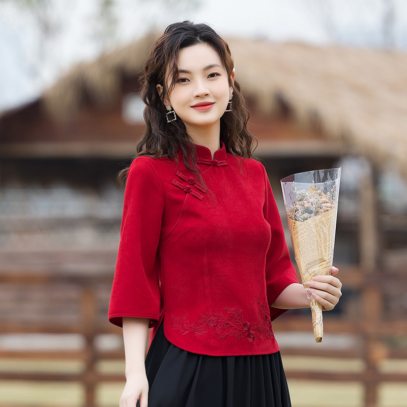 Republic of China Retro Han Dynasty Improved Cheongsam for Small People, Chinese Style Buckle Slimming Look Waist Women's Spring & Fall Tang Suit Suit