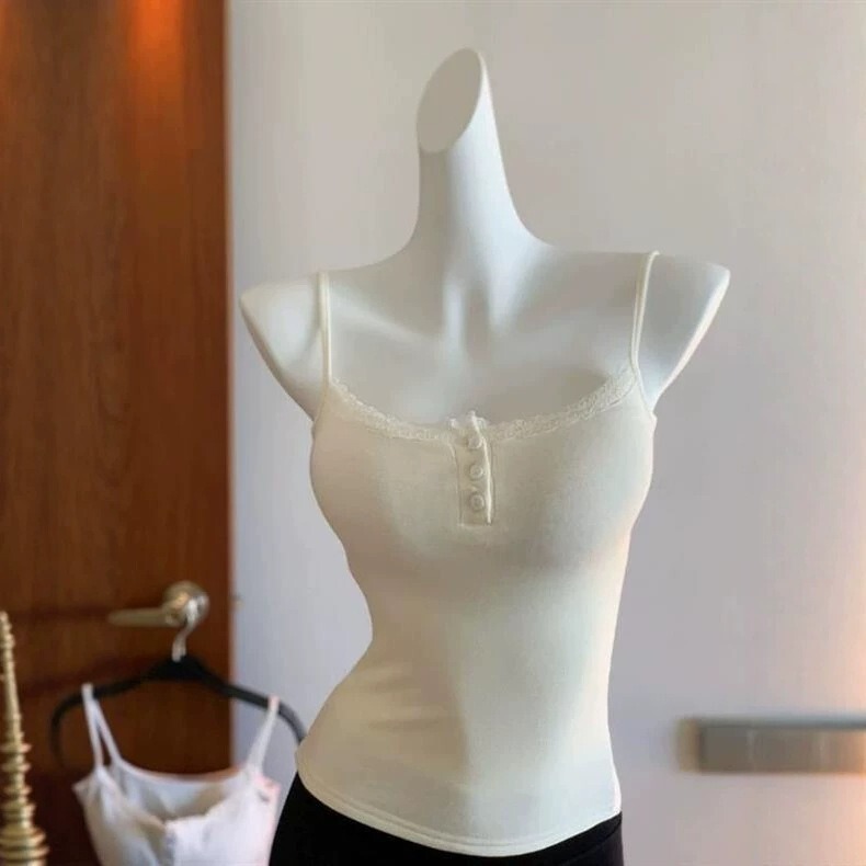 Summer sexy lace button camisole for women with chest pads, slimming, sexy, figure-flattering, sleeveless top Summer sexy lace button camisole for women with chest pads, slimming, sexy, figure-flattering, sleeveless top