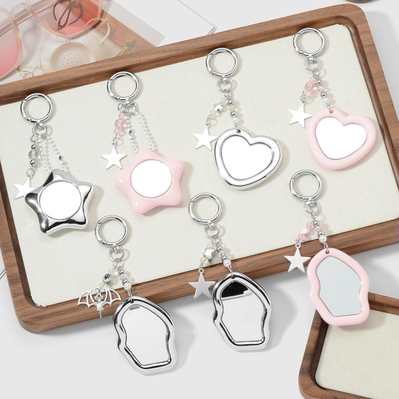 New Y2K Simple and Versatile Exquisite Multi-Color Ccb Resin Star Heart Cloud Glass Mirror DIY Keychain