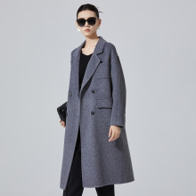 新款西装领双排扣双面呢羊毛大衣女长款过膝多口袋款时尚百搭外套