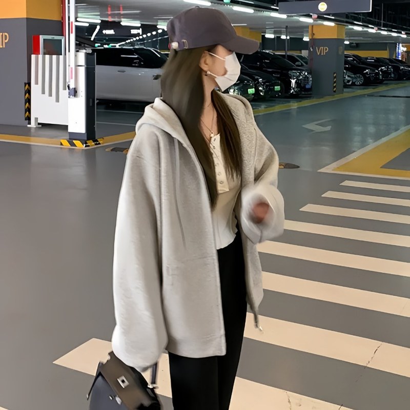 仿棉华棉复合 美式复古连帽卫衣女春秋新款宽松慵懒风oversize|undefined