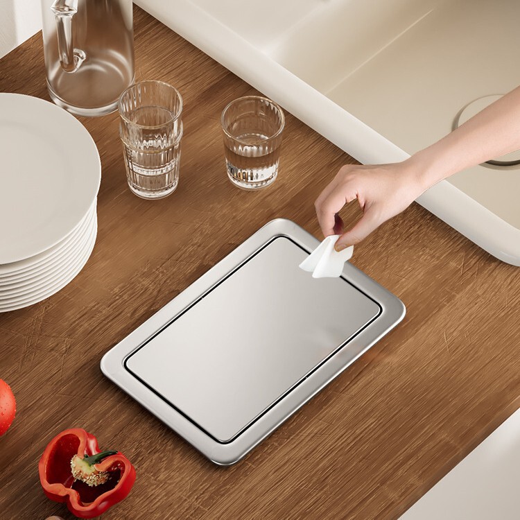 Kitchen Countertop Embedded Trash Bin Lid Household Desktop Cabinet Stainless Steel Flip Cover Shake Cover Invisible Cleaning Bucket Kitchen Countertop Embedded Trash Bin Lid Household Desktop Cabinet Stainless Steel Flip Cover Shake Cover Invisible Cleaning Bucket