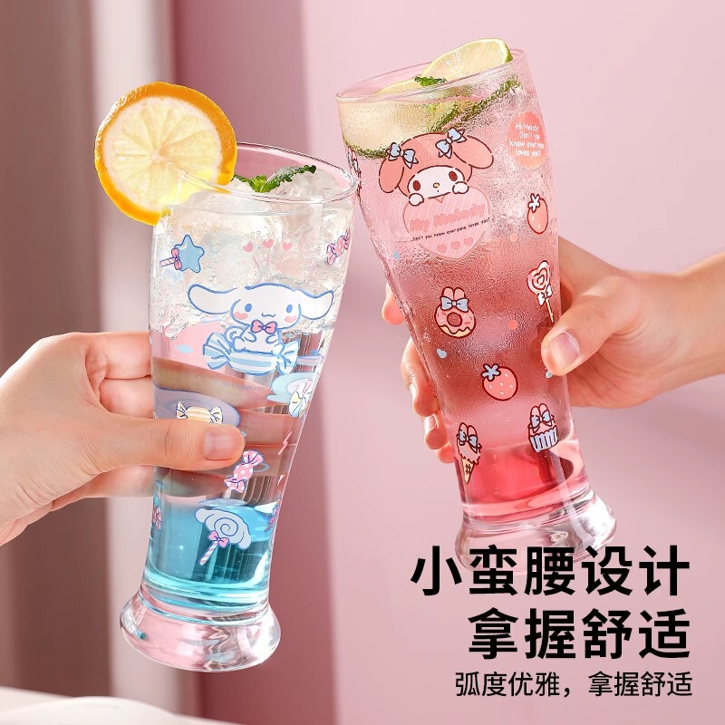 サンリオ ガラスカップ 女の子用 高見え 家庭用ドリンクカップ 大容量 ミルク ジュース ビール ドリンクカップ M|undefined