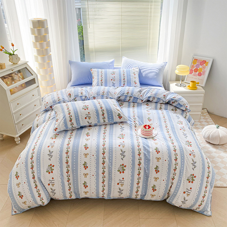 2024 New Instagram Wash Double Layer Yarn Shell Embroidery Four Piece Bed and Fitted Sheet Set_voghion.com