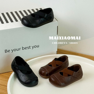 Retro Flat Children's Leather Shoes 2025 Autumn New Comfortable Shallow Mouth Girls' Granny Shoes