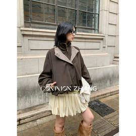 CZ ZHANG冬假两件撞色拼接高领棉衣棒球服女宽松休闲棉服B48112