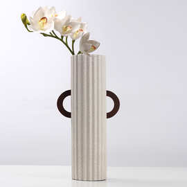 北欧创意双耳花瓶摆件现代简约客厅卧室干花插花桌面花器软装饰品