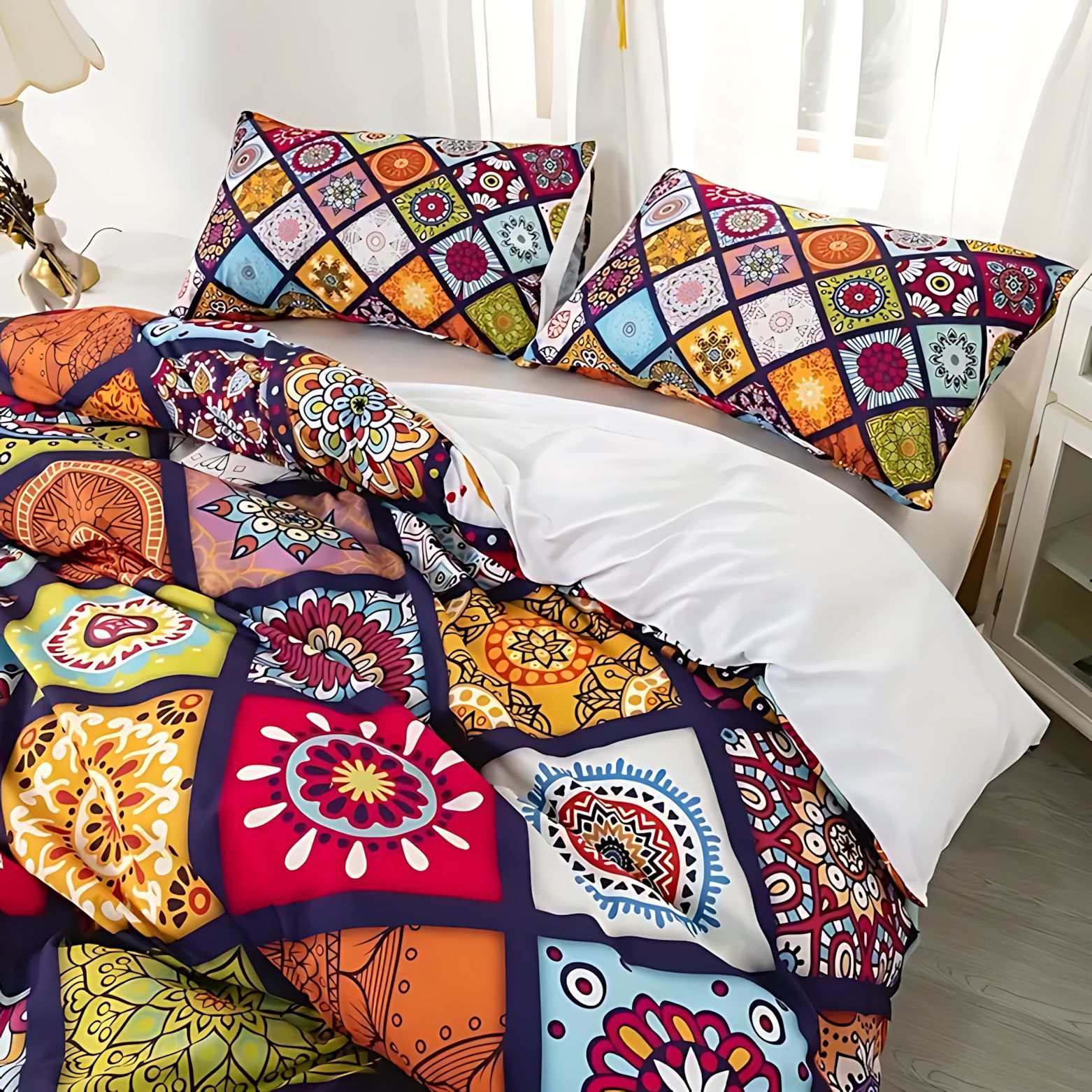 TEMU / JIT estilo bohemio de color cuadrícula 3D impresión digital abrasión colcha de colcha Kit