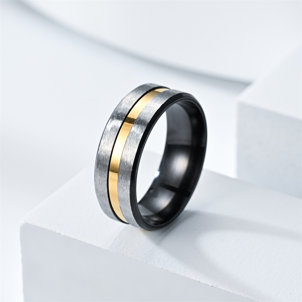 12, 13, 6 Ring Size Simple Style Color Block Titanium Steel Couple Rings