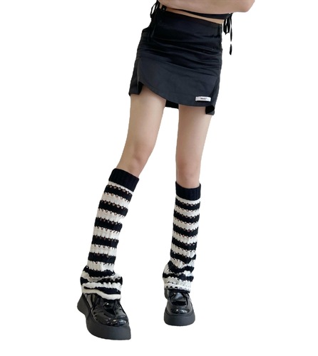 Autumn New Black and White Striped Lacy Knit Wide Leg Socks Y2K Pile Socks Subculture Bell Bottom Leg Socks