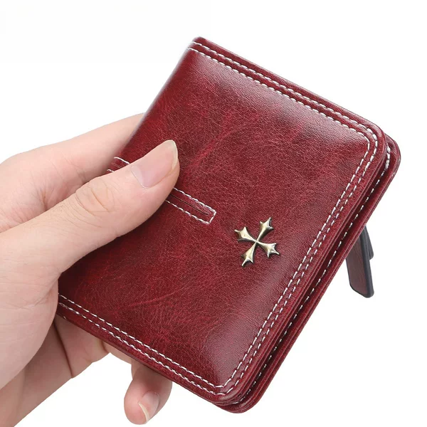 baellerry women's short high-end small wallet multi-card position oil wax leather coin purse fashion zipper card bag
