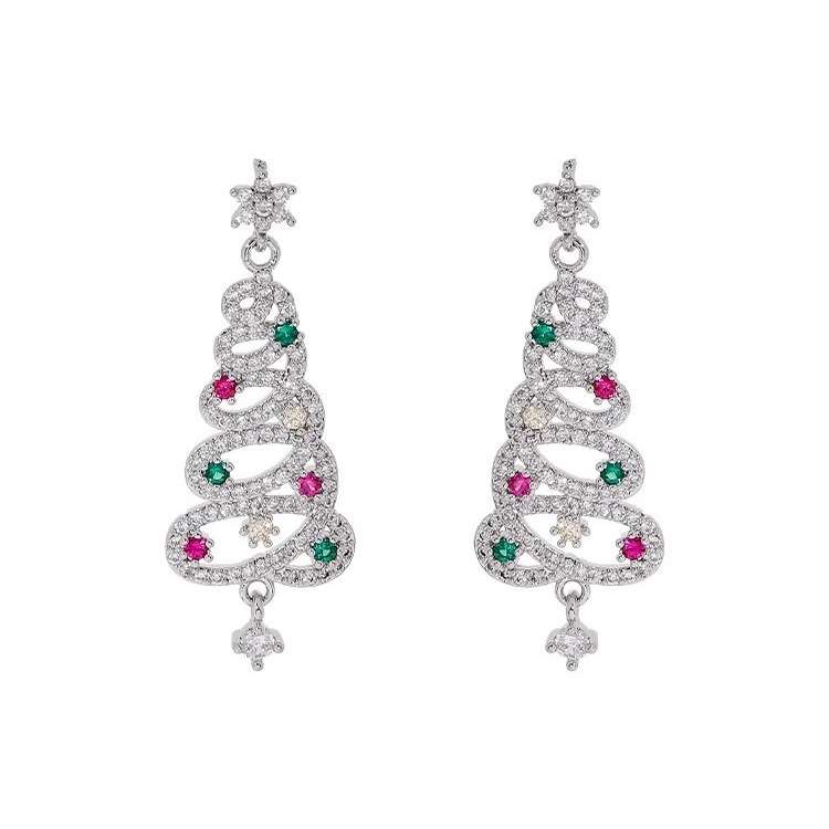 Pendientes largos de árbol de Navidad con elemento de diseño para diseño de nicho femenino, pendientes y pendientes exquisitos y de alta gama_voghion.com