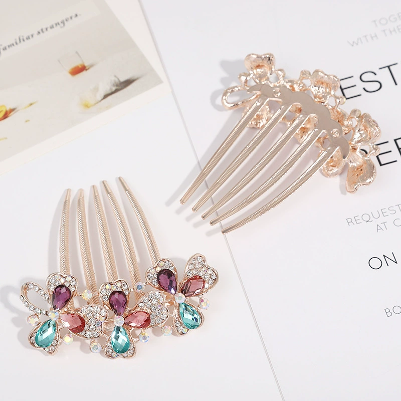 Japan and South Korea wind crystal insert flower type inlaid color diamond hair combing back head broken hair inserted hair jewelry