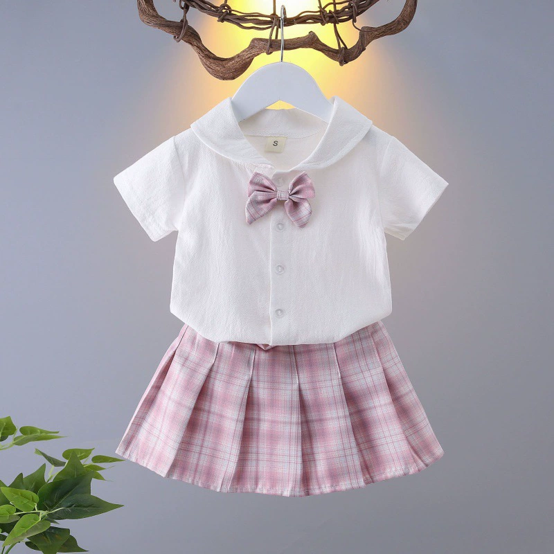 Юни girls' College Wind Set Summer Short JK униформа клетчатая юбка новая детская средняя школа pleated