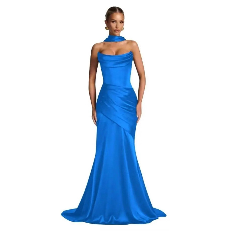 European and American Women's Satin Ball Gown Evening Dress 2026 New Style Mermaid Long Strapless International Supply Source