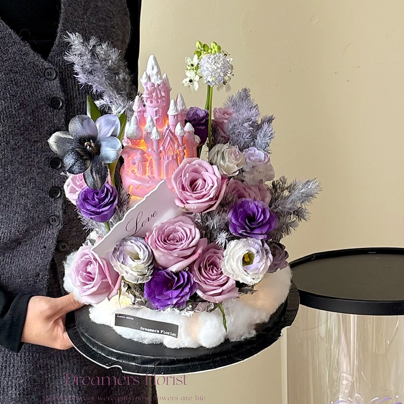 锦衣锦衣 情人节城堡网红创意PVC蛋糕礼品盒鲜花花艺鲜花礼盒