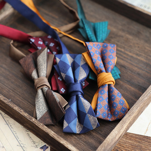 Factory in stock wholesale men's double stripe plaid color jacquard bow tie groom best man banquet tide cross border