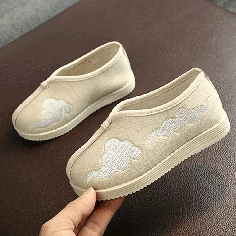 儿童古装汉服国学帽子男童布鞋小白鞋中国风绣花鞋女童舞蹈鞋